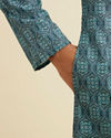 alt message - Manyavar Men Teal Green Ogee Patterned Kurta image number 3