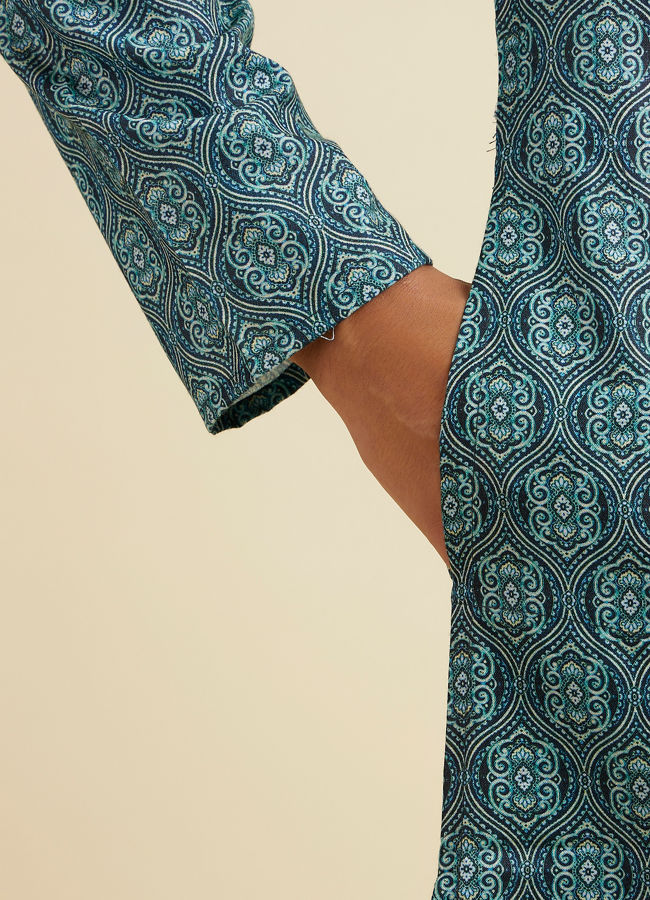 Manyavar Men Teal Green Ogee Patterned Kurta