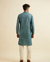 alt message - Manyavar Men Teal Green Ogee Patterned Kurta image number 4