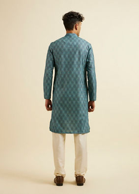 alt message - Manyavar Men Teal Green Ogee Patterned Kurta image number 4