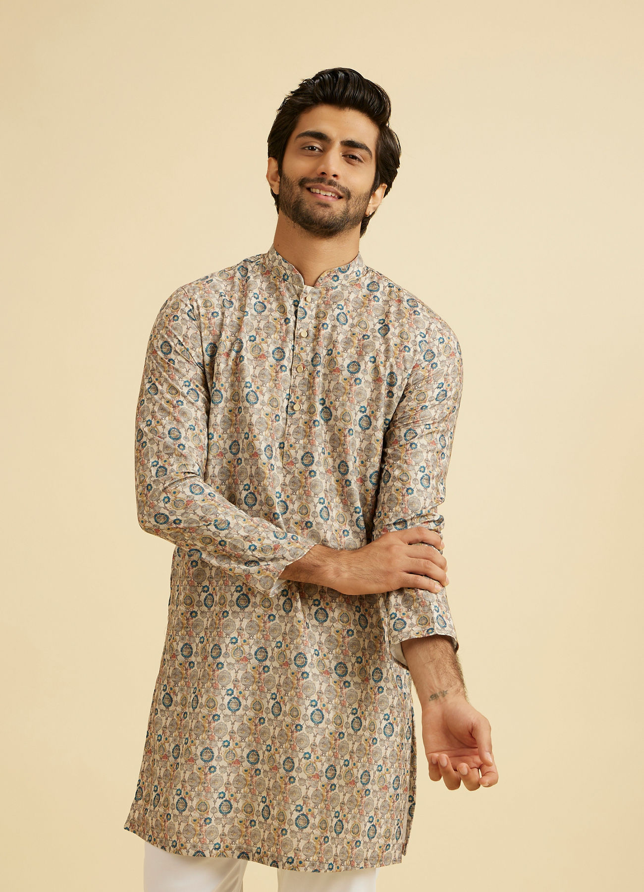 Manyavar Men Beige Majesty Kurta