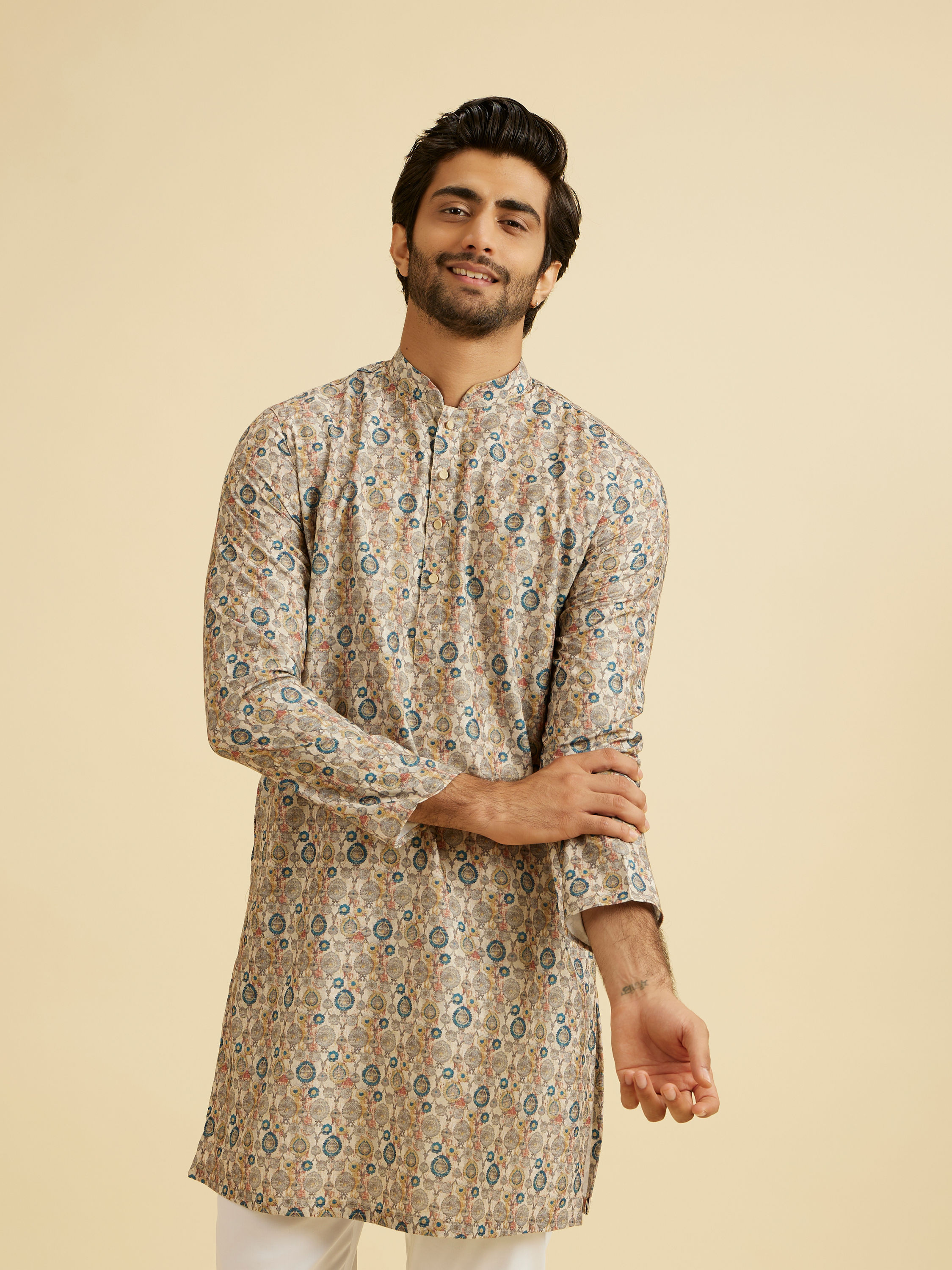 Manyavar Men Beige Majesty Kurta