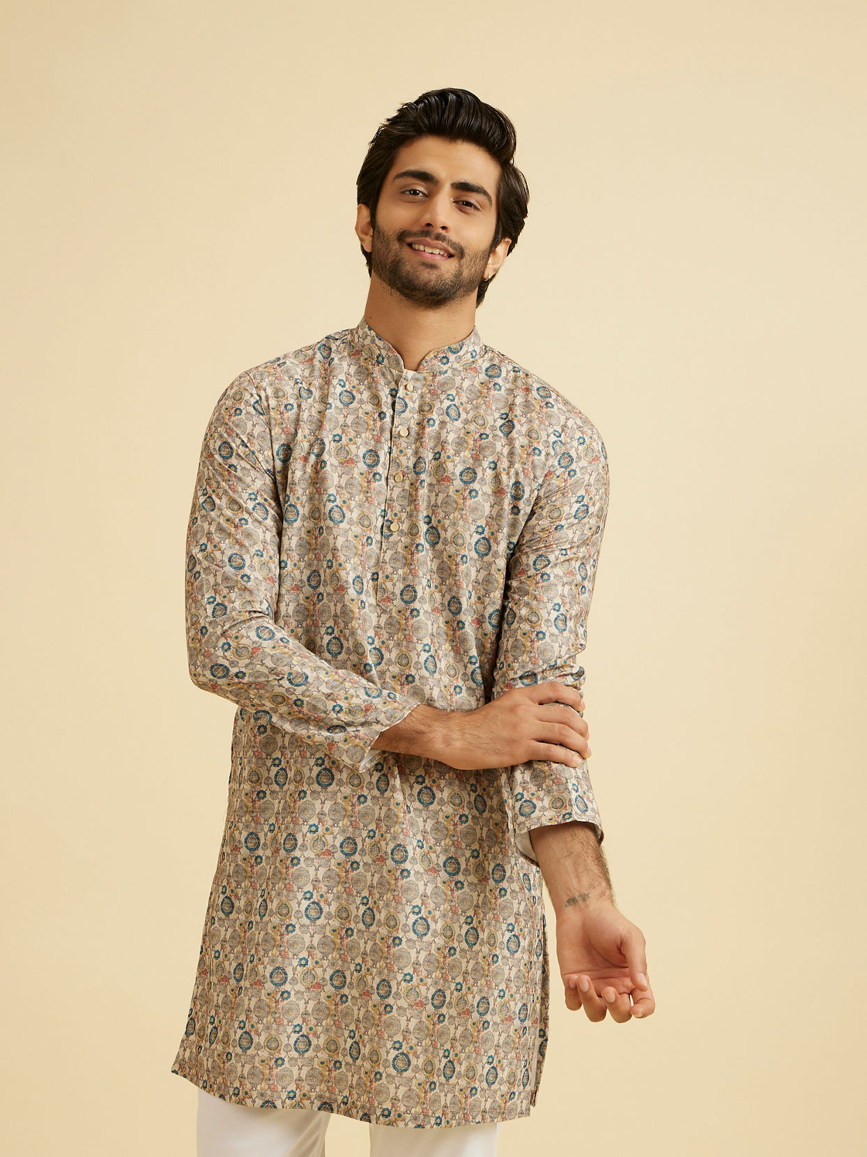 Manyavar Men Beige Majesty Kurta