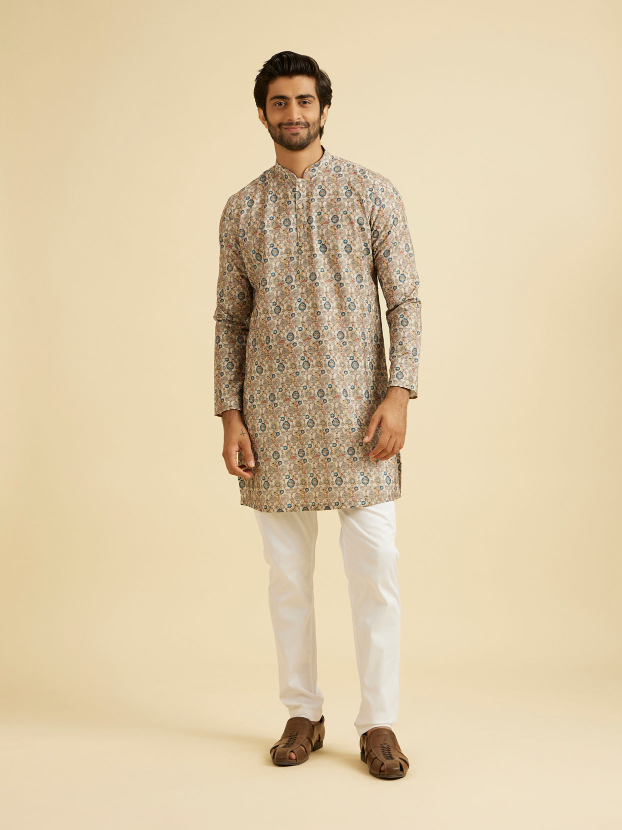 Manyavar Men Beige Majesty Kurta