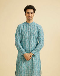 Manyavar Men Turquoise Blue Festive Kurta