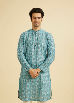 Manyavar Men Turquoise Blue Festive Kurta