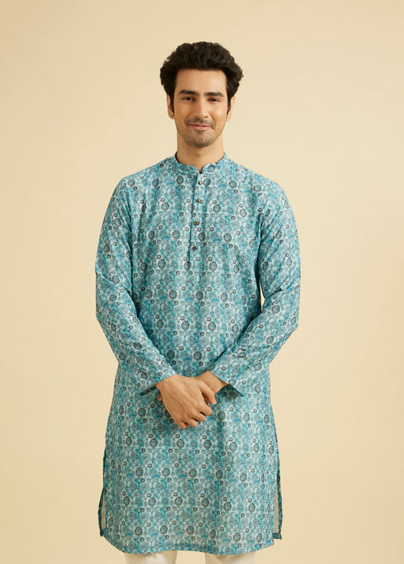 Manyavar Men Turquoise Blue Festive Kurta