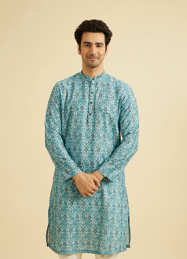 Manyavar Men Turquoise Blue Festive Kurta