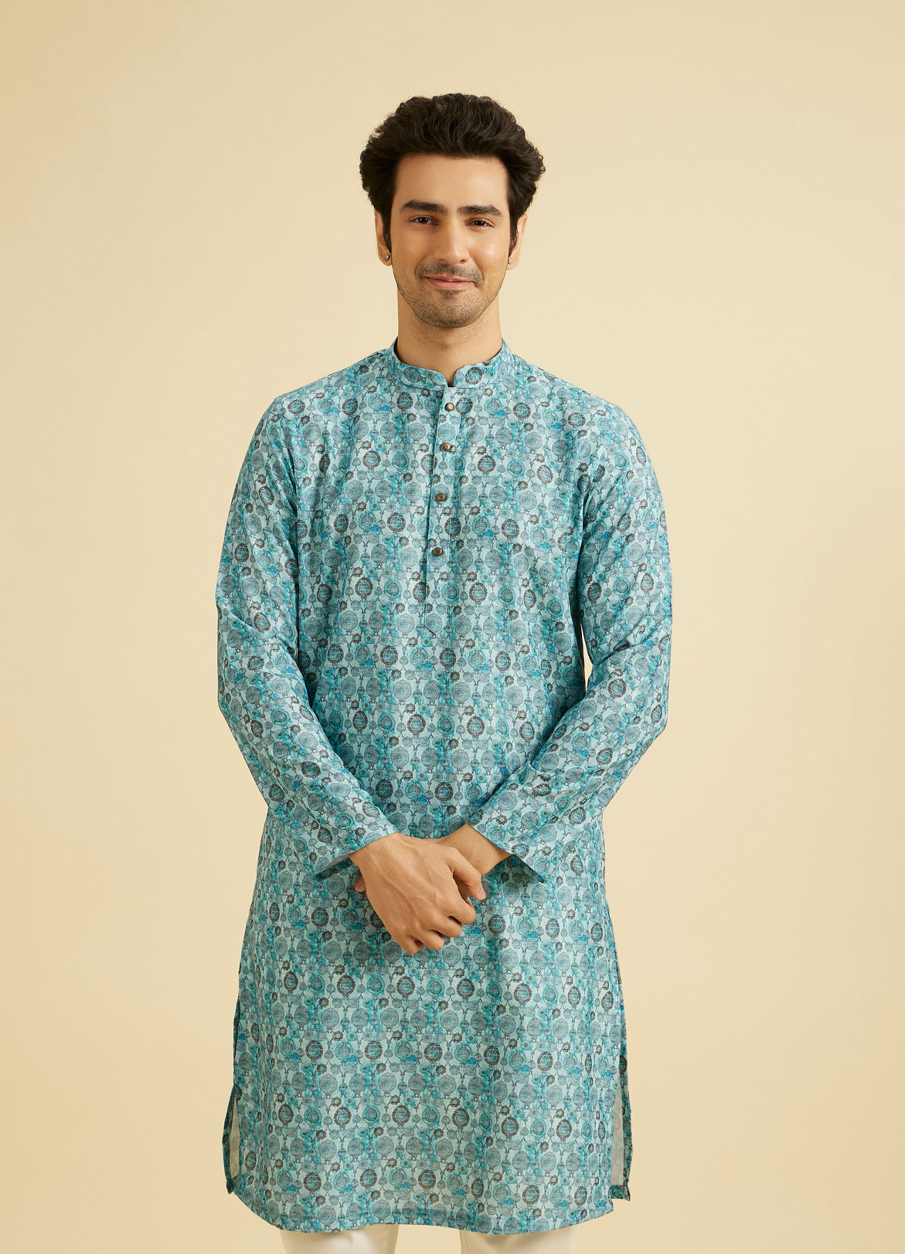 Manyavar Men Turquoise Blue Festive Kurta