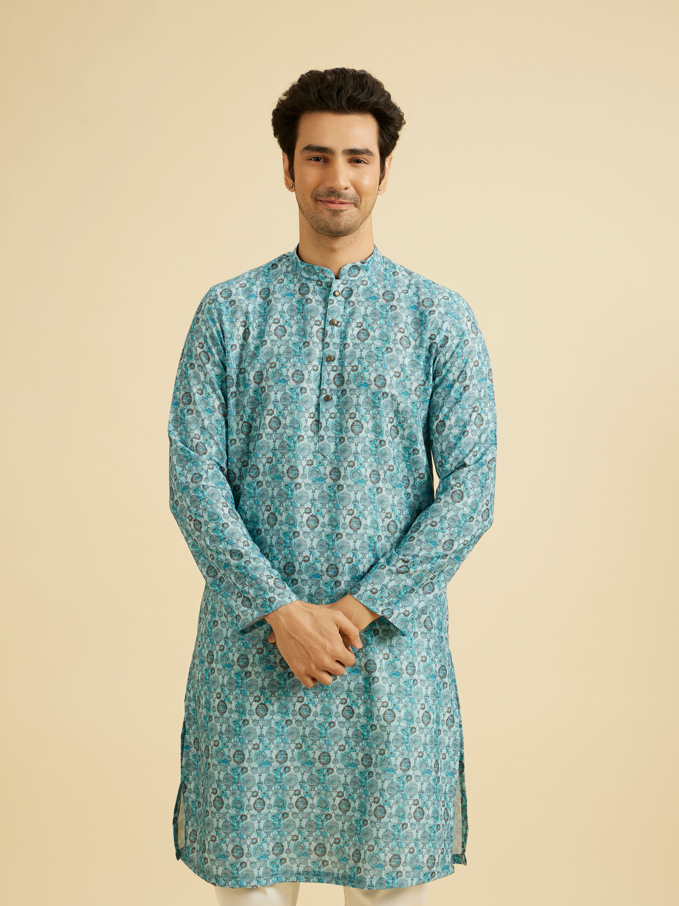 Manyavar Men Turquoise Blue Festive Kurta