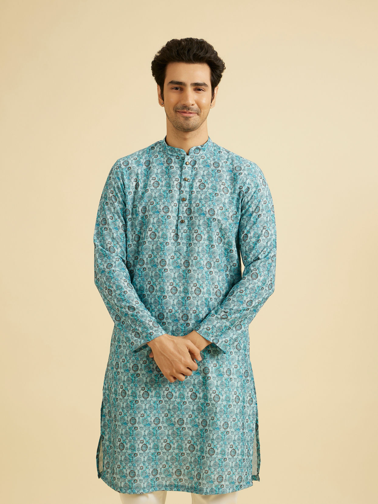 Manyavar Men Turquoise Blue Festive Kurta