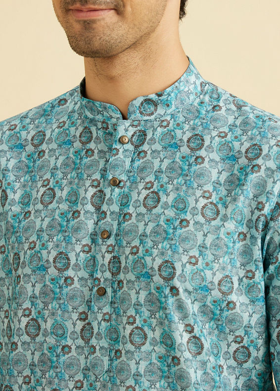 Manyavar Men Turquoise Blue Festive Kurta