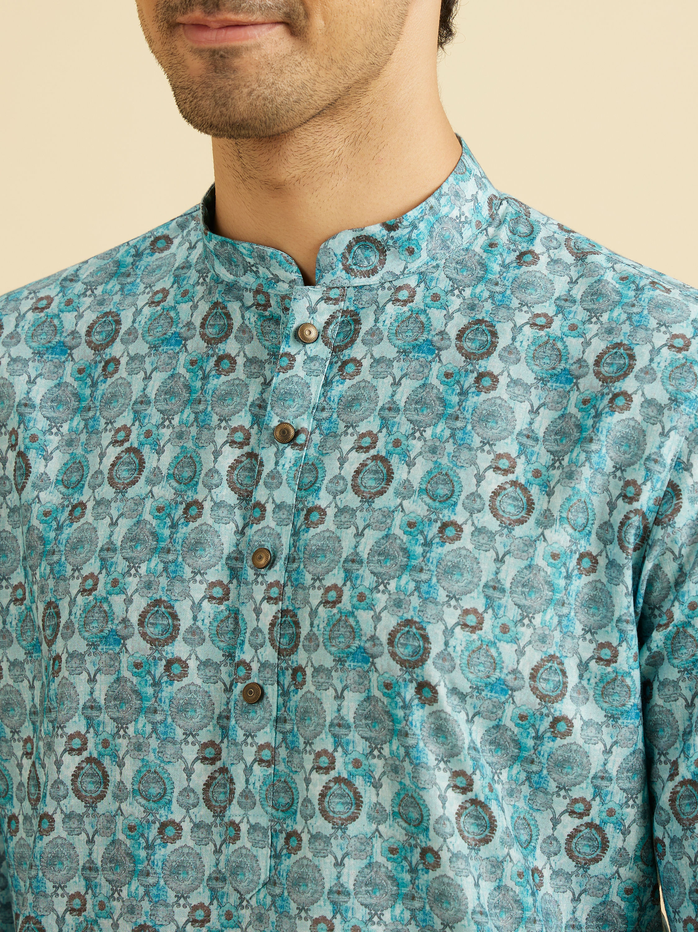 Manyavar Men Turquoise Blue Festive Kurta