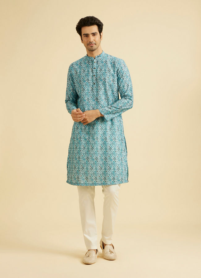 Manyavar Men Turquoise Blue Festive Kurta