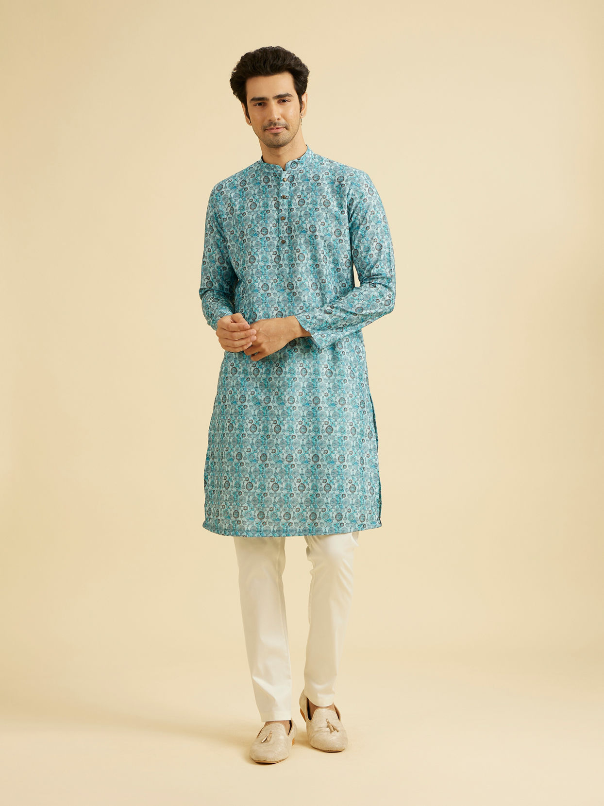 Manyavar Men Turquoise Blue Festive Kurta