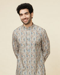 Manyavar Men Soft Beige Jaal Patterned Kurta