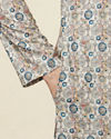 Manyavar Men Soft Beige Jaal Patterned Kurta