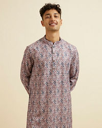 Manyavar Men Peach Jaal Patterned Kurta