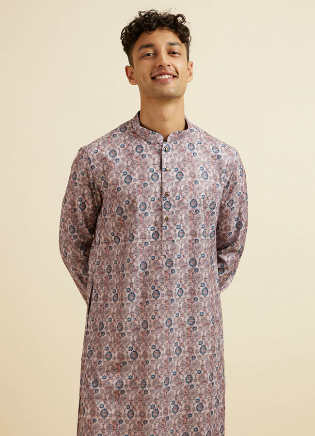 alt message - Manyavar Men Peach Jaal Patterned Kurta image number 0