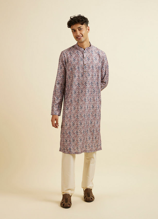 Manyavar Men Peach Jaal Patterned Kurta