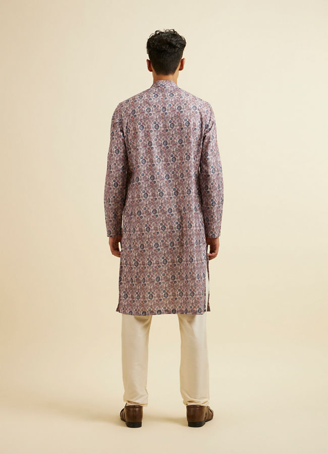 alt message - Manyavar Men Peach Jaal Patterned Kurta image number 4