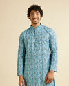Manyavar Men Turquoise Blue Jaal Patterned Kurta