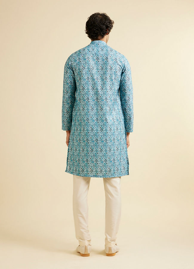 Manyavar Men Turquoise Blue Jaal Patterned Kurta