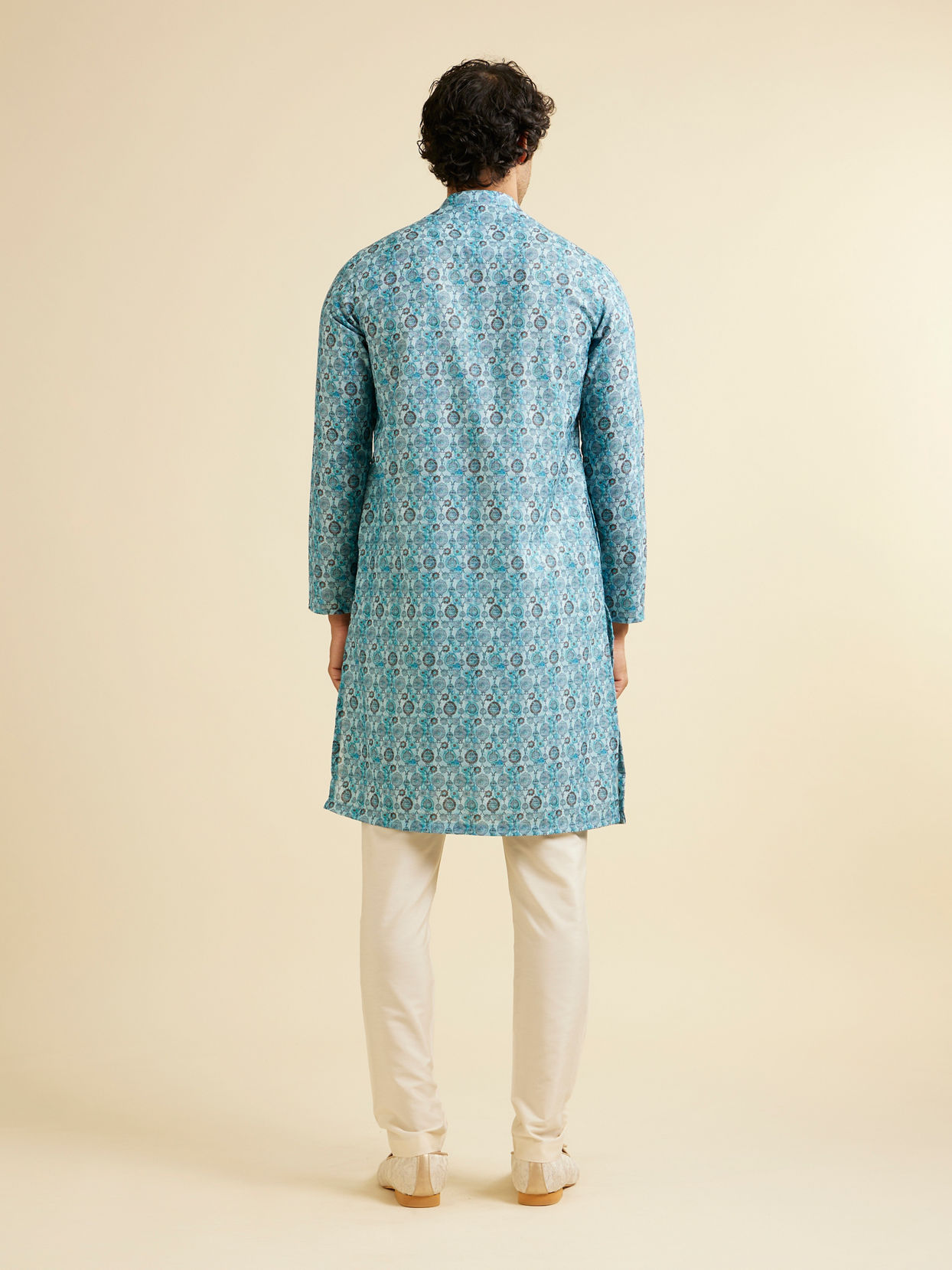 Manyavar Men Turquoise Blue Jaal Patterned Kurta