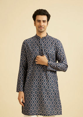 Manyavar Men Dark Blue Enthralling Affair Kurta