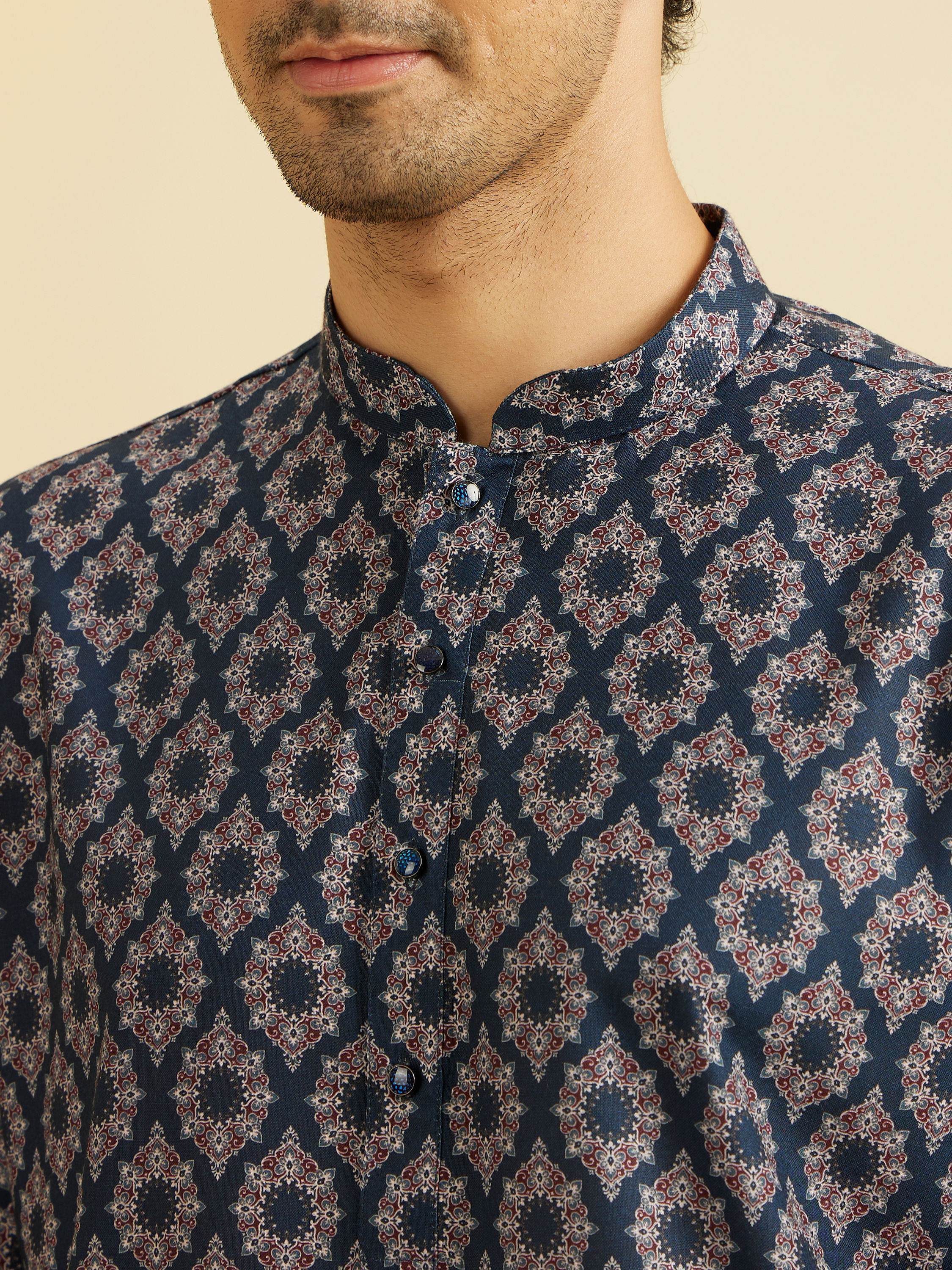 Manyavar Men Dark Blue Enthralling Affair Kurta