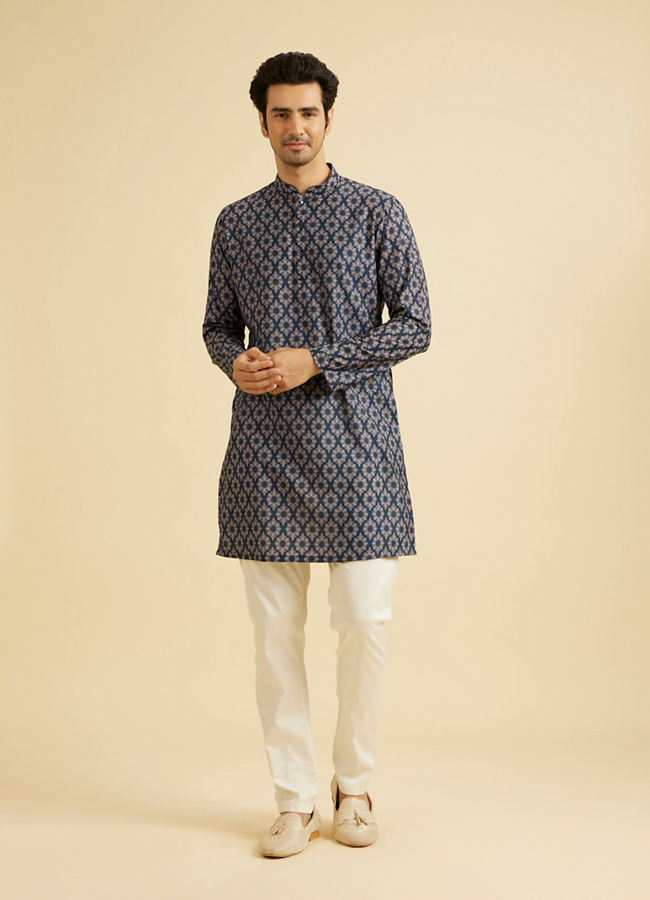 Manyavar Men Dark Blue Enthralling Affair Kurta