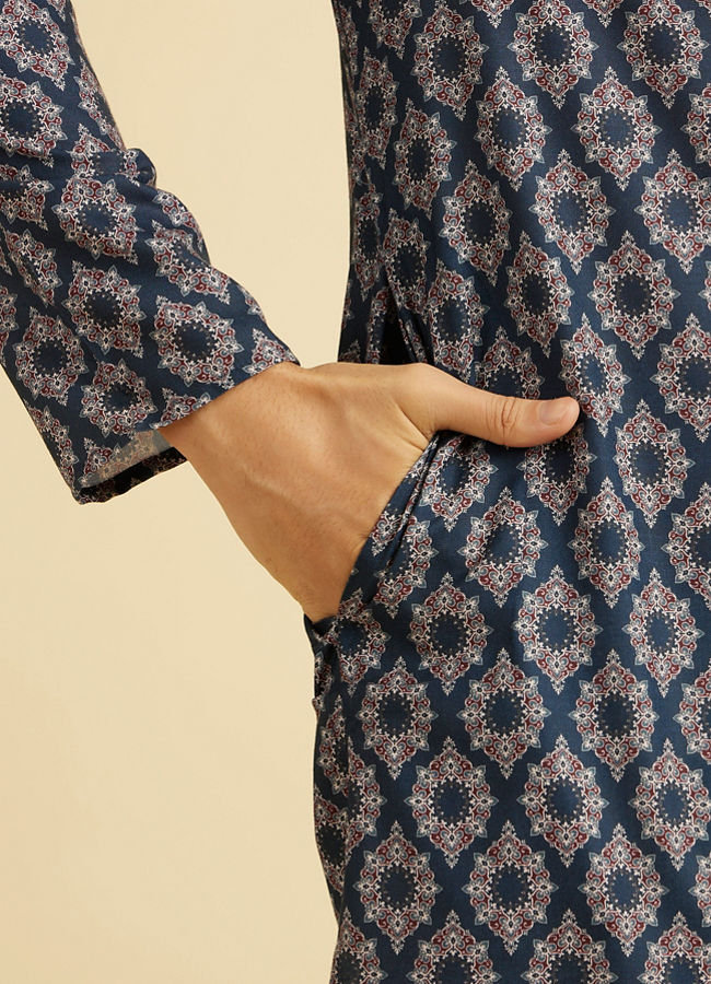 Manyavar Men Dark Blue Enthralling Affair Kurta