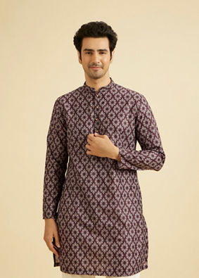 Manyavar Men Elegant Wine Hue Men's Kurta