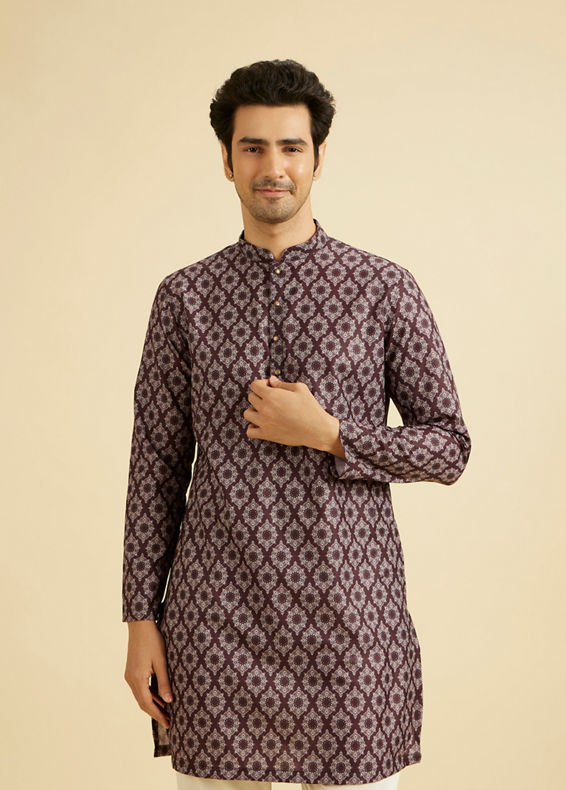 Manyavar Men Elegant Wine Hue Men's Kurta
