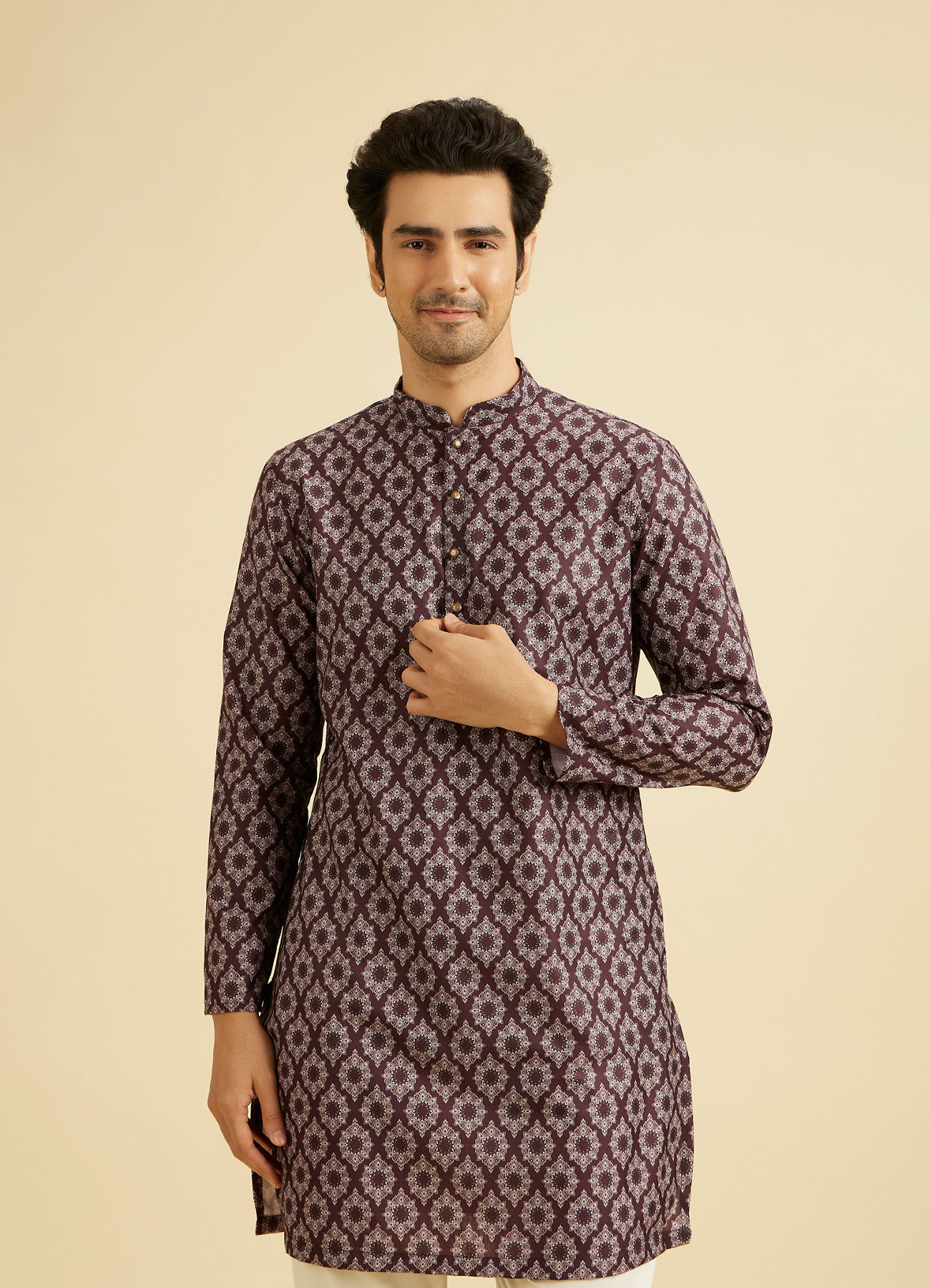 Manyavar Men Elegant Wine Hue Men's Kurta