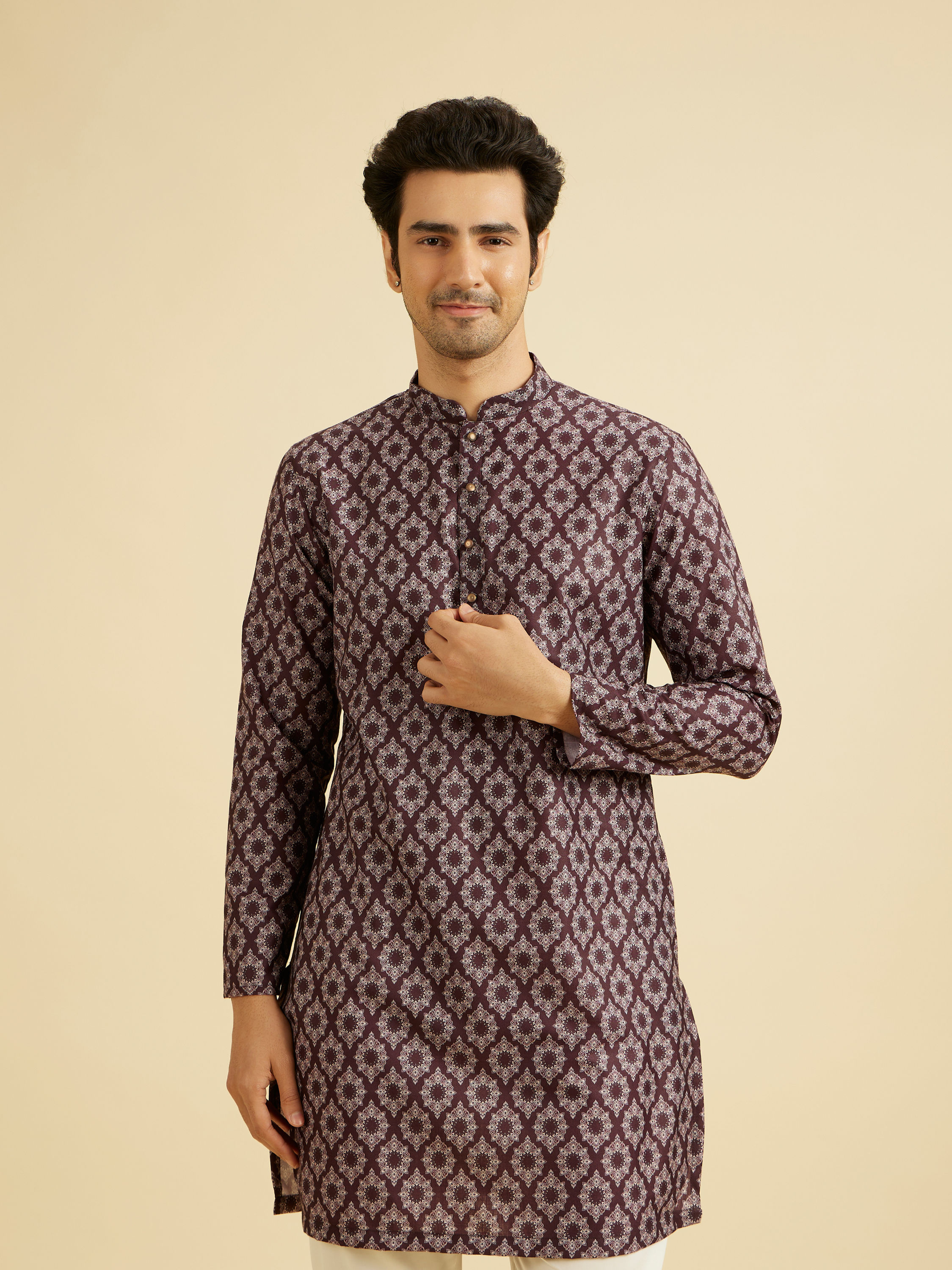 Manyavar Men Elegant Wine Hue Men's Kurta