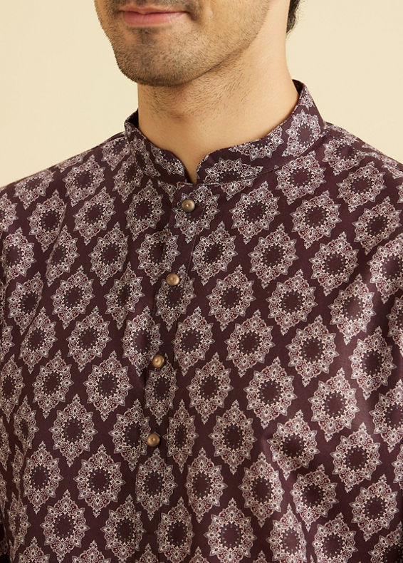 Manyavar Men Elegant Wine Hue Men's Kurta