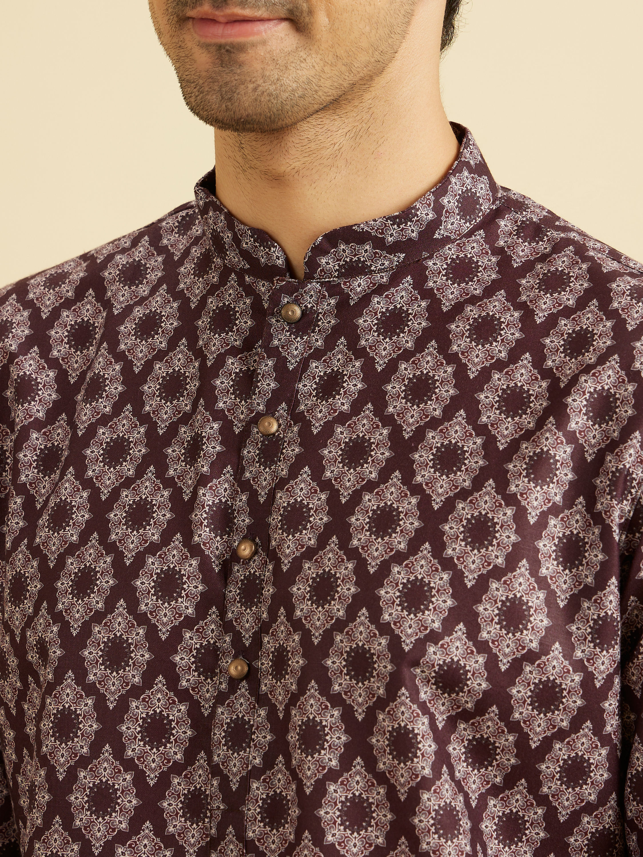 Manyavar Men Elegant Wine Hue Men's Kurta