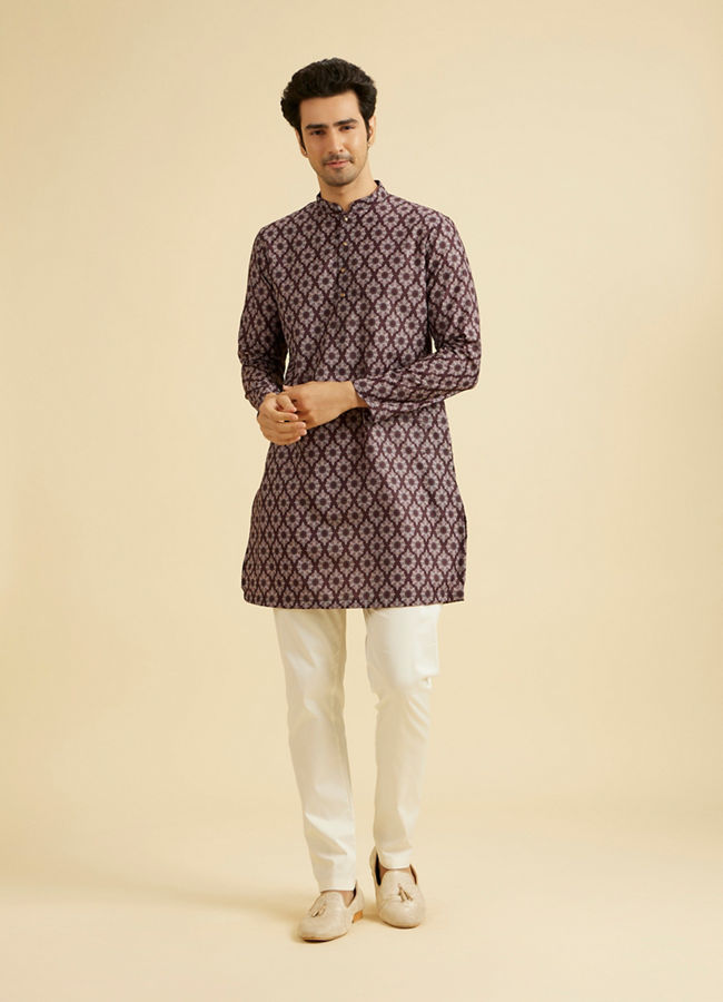 Manyavar Men Elegant Wine Hue Men's Kurta