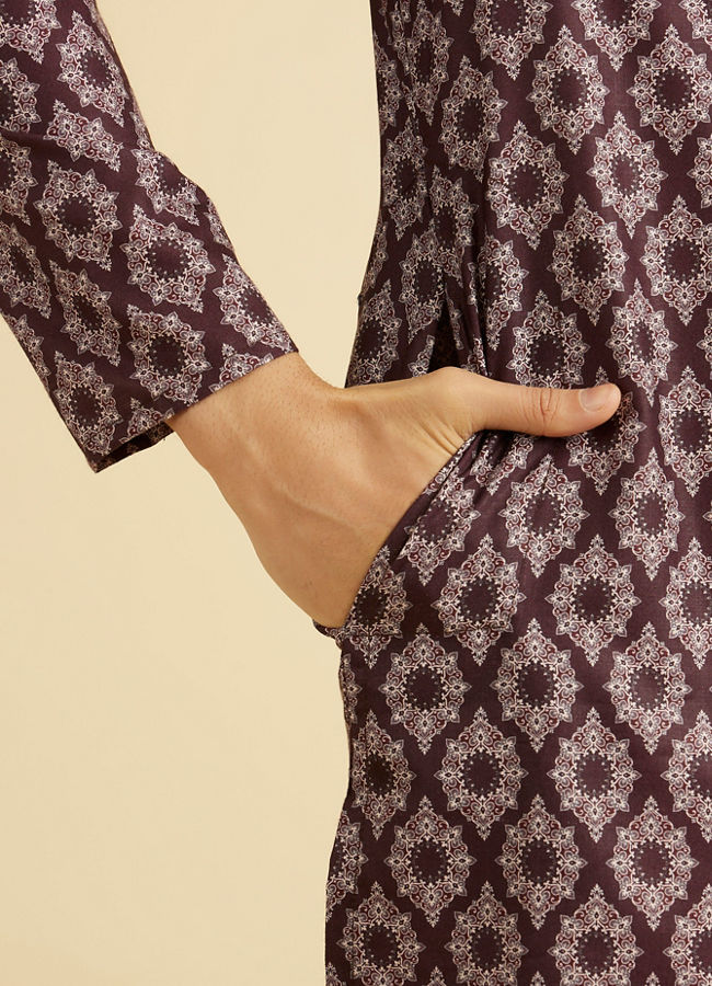 Manyavar Men Elegant Wine Hue Men's Kurta
