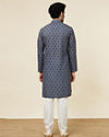 alt message - Manyavar Men Ink Blue Jaal and Medallion Patterned Kurta image number 4