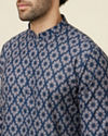 alt message - Manyavar Men Ink Blue Jaal and Medallion Patterned Kurta image number 1