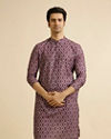 alt message - Manyavar Men Wine Jaal and Medallion Patterned Kurta image number 0