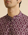 alt message - Manyavar Men Wine Jaal and Medallion Patterned Kurta image number 1