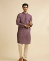 Manyavar Men Wine Jaal and Medallion Patterned Kurta