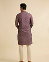 alt message - Manyavar Men Wine Jaal and Medallion Patterned Kurta image number 4