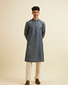 alt message - Manyavar Men Teal Green Jaal and Medallion Patterned Kurta image number 2