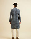 alt message - Manyavar Men Teal Green Jaal and Medallion Patterned Kurta image number 4