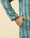 alt message - Manyavar Men Turquoise Geometric Floral Printed Kurta image number 3