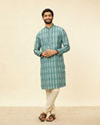 Manyavar Men Turquoise Geometric Floral Printed Kurta